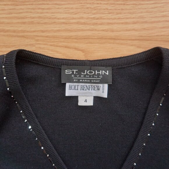 St John Evening by Marie Gray Wool Blend Knit Black Full Zip Cardigan, Size 4 - Picture 5 of 11